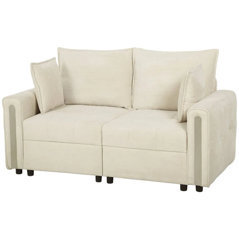 HOMCOM 2 Seater Sofa with Lift-Up Storage, 168 cm Velvet Couch, Beige