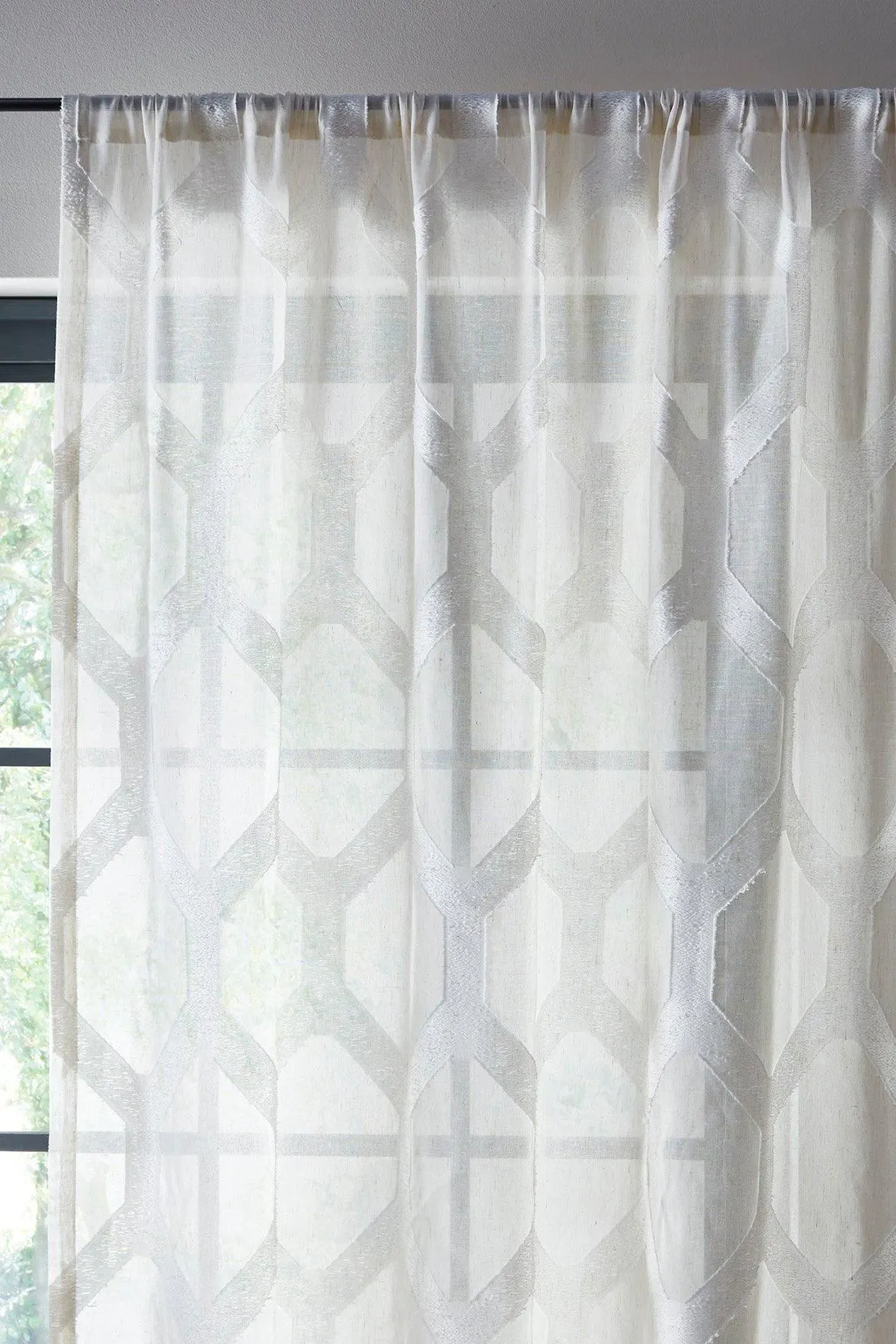 Fusion 'Linara' Geometric Print Voile Panel in Natural 2