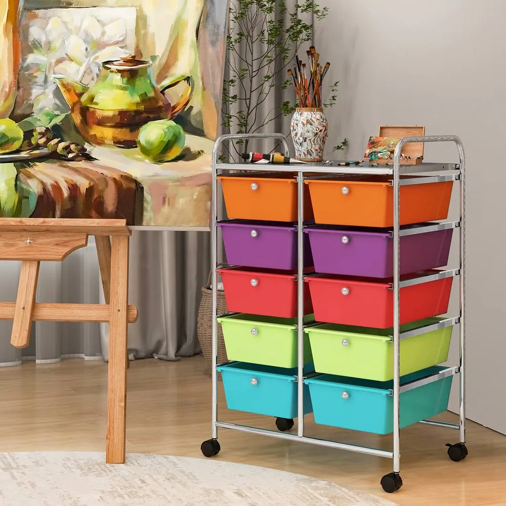Costway 10 Drawers Storage Trolley Mobile Rolling Utility Cart Home Office Organizer 6