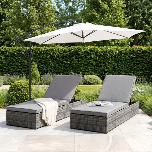 Rattan Grey Sun Lounger with Cushion 3