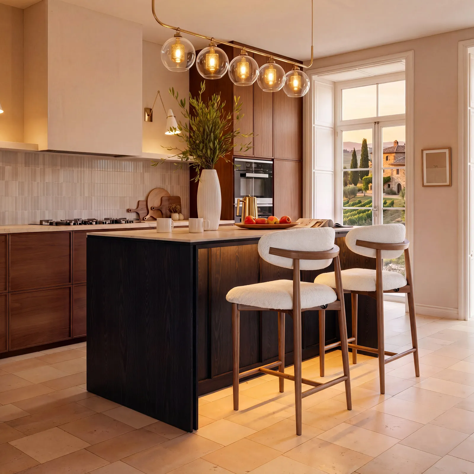 Panvyr 183cm Faux Travertine Sintered Stone Kitchen Island with Storage & LED Light