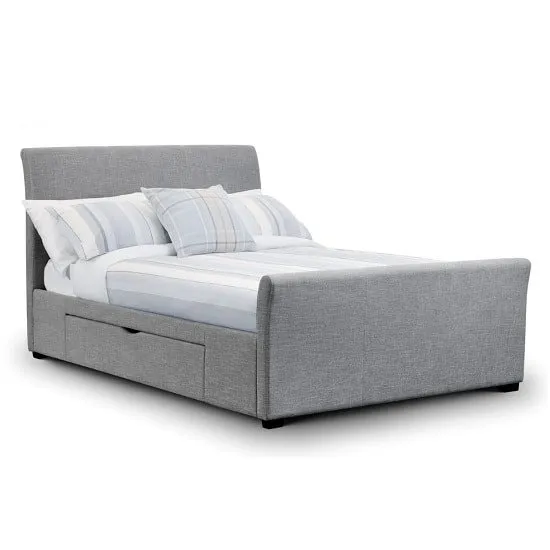 Emily Fabric King Size Bed In Light Grey linen With 2 Drawers