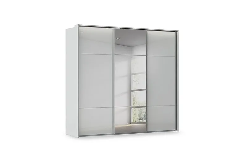Haven 250cm 3 Door Slider Wardrobe with 2 Glass Doors, 1 Mirror Door and Lights