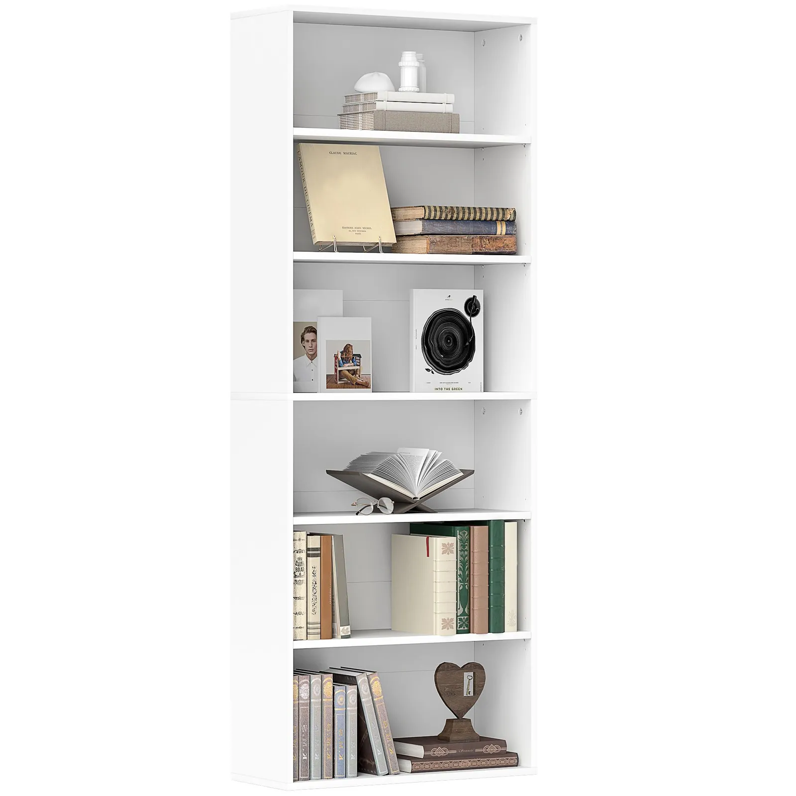 HOMCOM 6 Tier Bookshelf, Freestanding Bookcase with Adjustable Shelves, White 2
