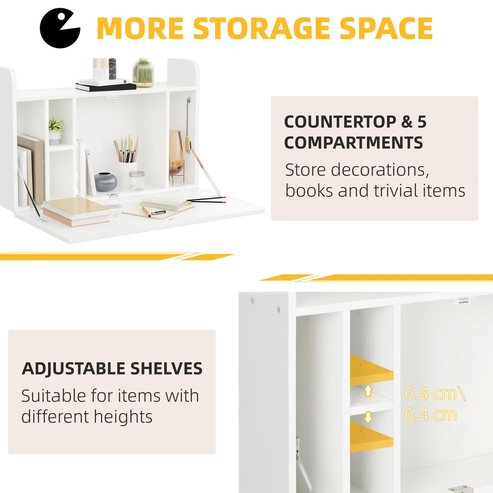 HOMCOM Wall Mounted Table Drop Leaf Floating Laptop Desk with Storage in White 5