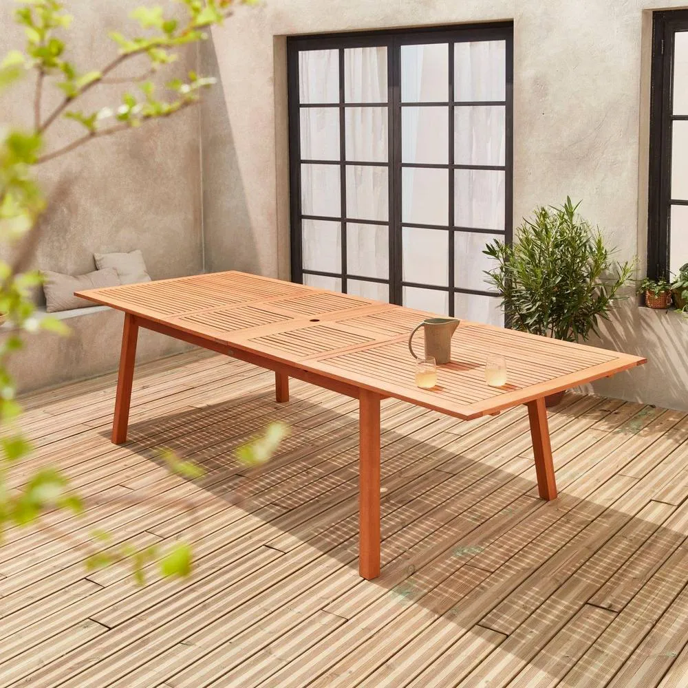 sweeek 10 To 12-seater Extendable Wooden Garden Table in Light Brown 2