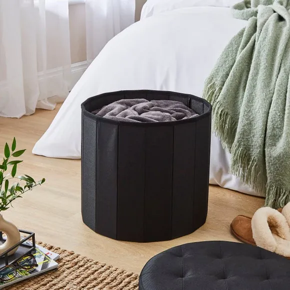 Faux Linen Round Ottoman 2