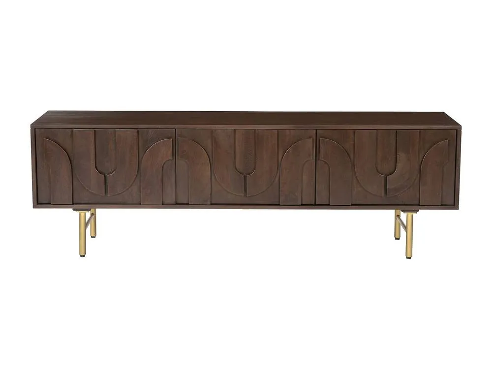 Vente-unique TV Stand With 3 Doors In Mango Wood & Black Metal - Dark Natural in Walnut 4