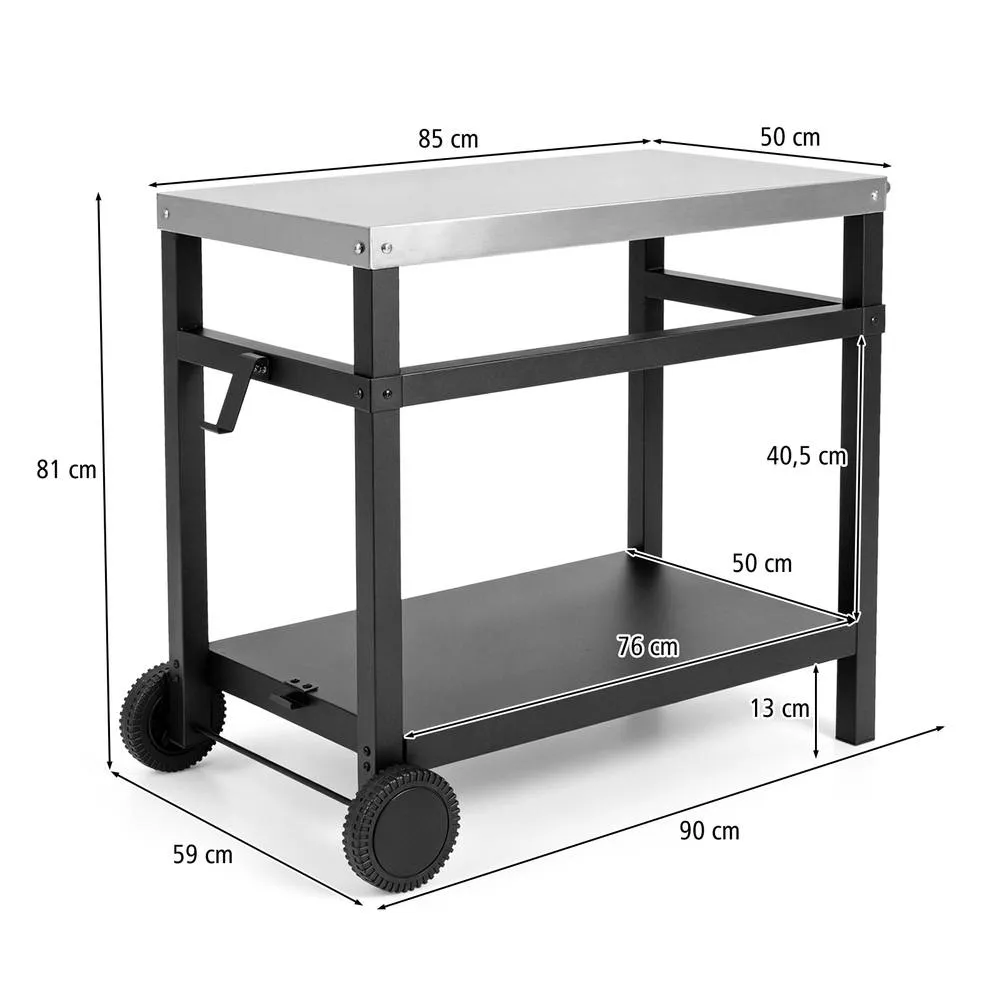 Costway Stainless Steel Grill Table 85 x 50 cm Double Shelf in Black 2