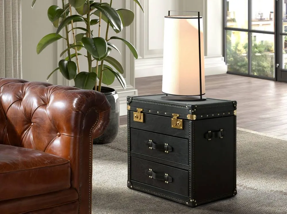 Angel Cerda Black Leather Trunk with Gold Studs 55x50x62 cm 3