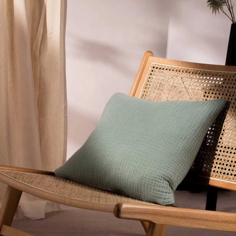 Yard Lark Muslin 100% Cotton Plain Cushion in Pale Green 1