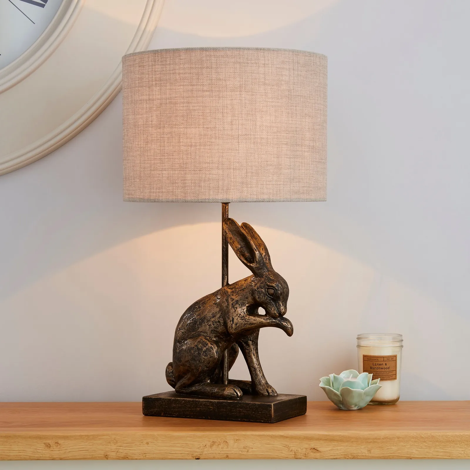 Hare Licking Paw Antique Brass Table Lamp Antique Brass