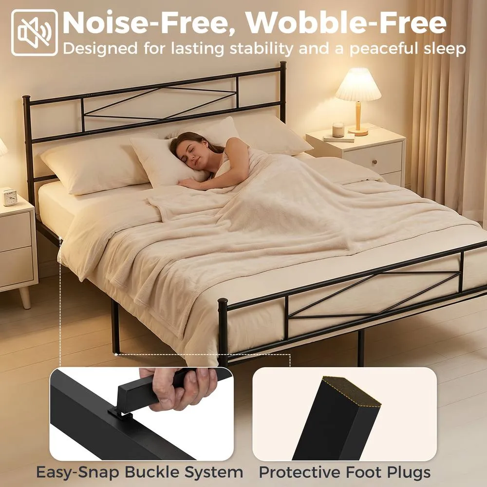 HOMCOM 5ft King Bed Frame with Steel Slat Support, Noise-Free, Black 4