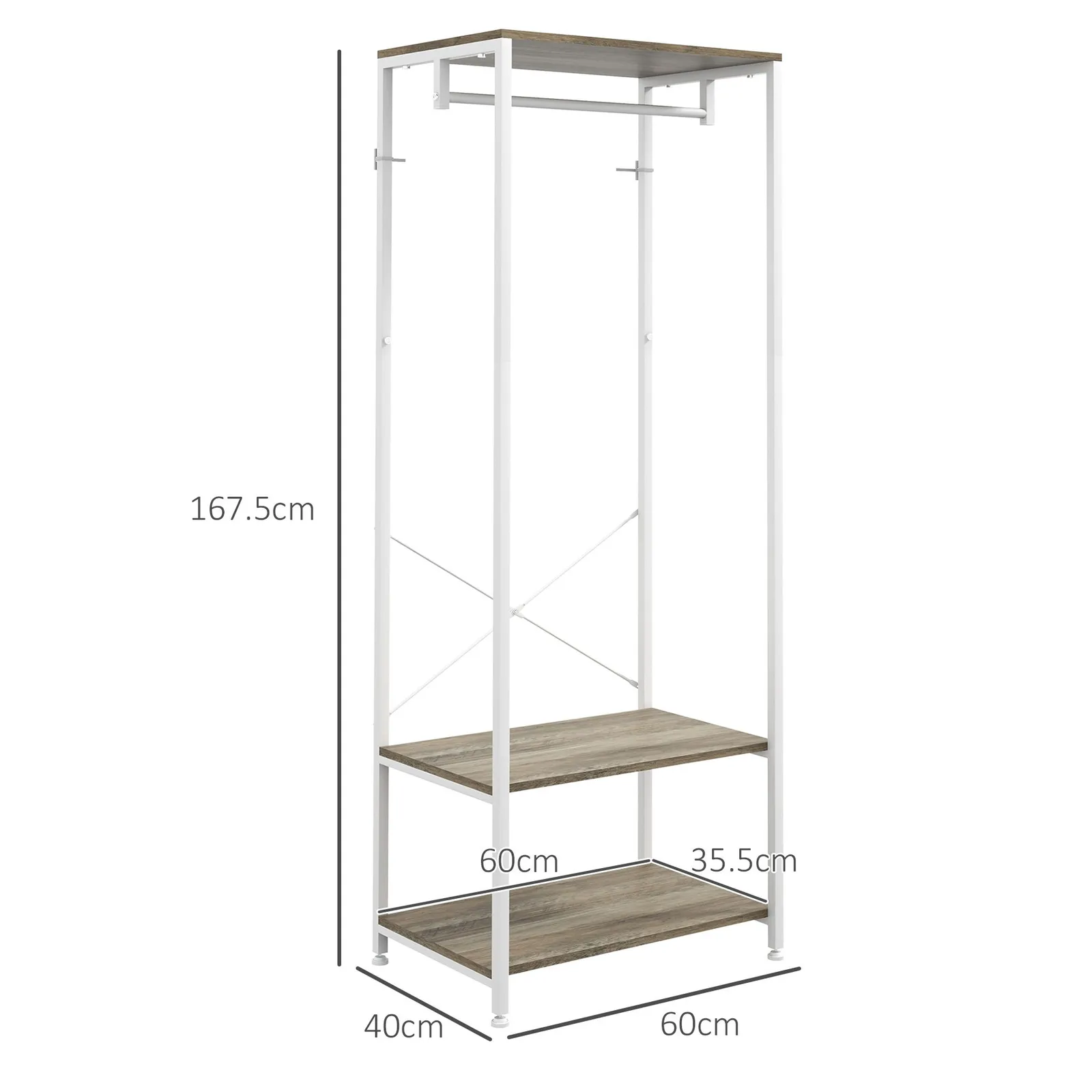 HOMCOM Coat Rack, 2-in-1 Clothes Stand w/ Shoe Storage, 168cm Free Standing Hall Tree w/ Hanging Rail & 2 Storage Shelves for Hallway, Entryway 3