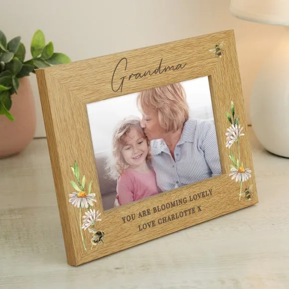 Personalised Floral Bee Oak Finish Photo Frame 4