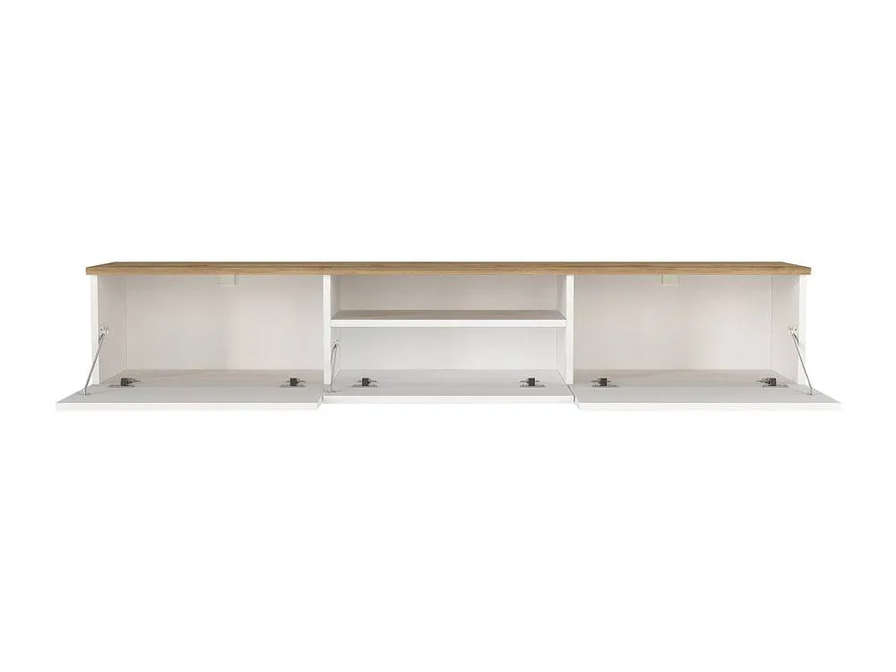 Vente-unique Wall-Mounted TV Unit With 3 Doors & 1 Niche - White & Natural in Light Oak 6