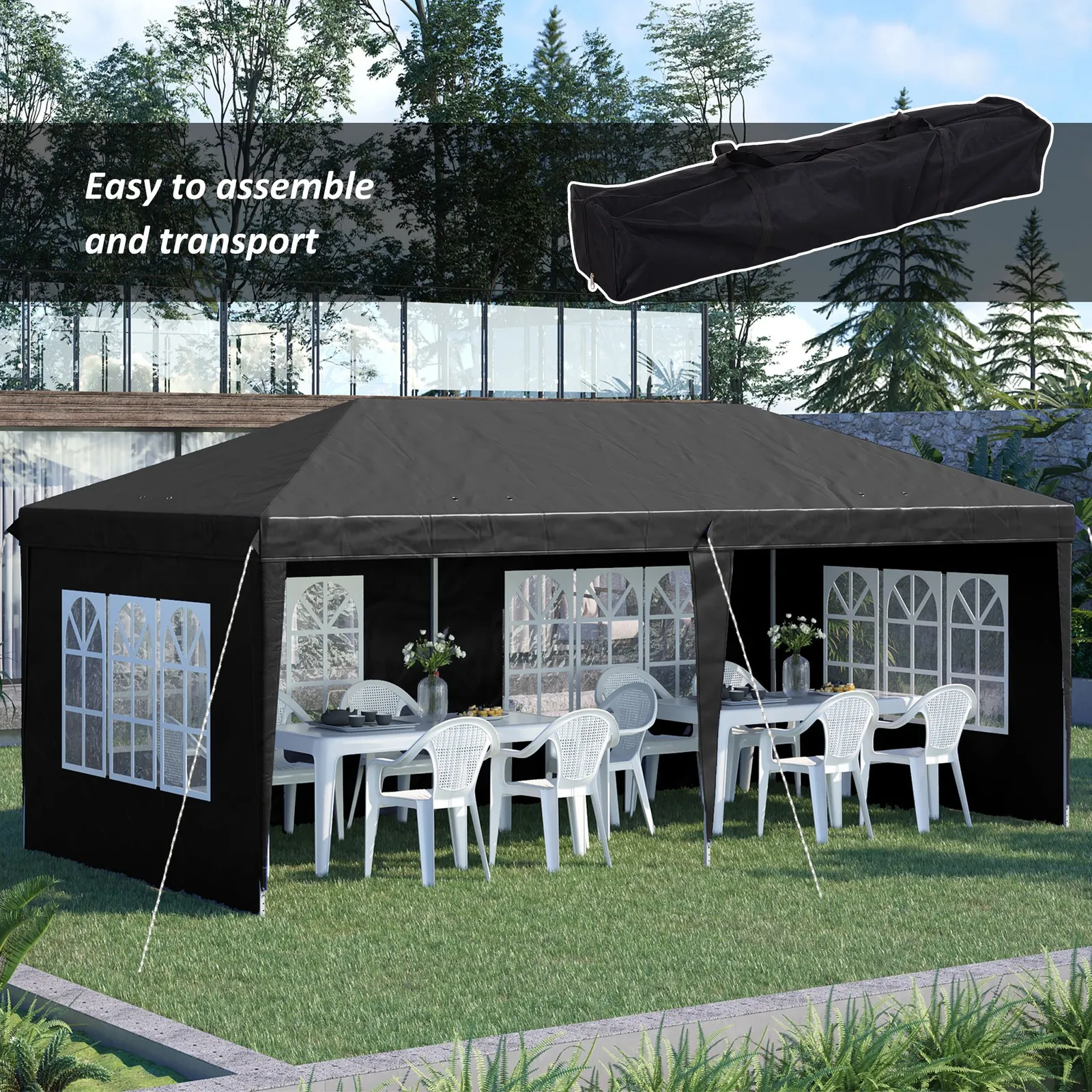 OUTSUNNY 3 x 6m Garden Pop Up Gazebo, Height Adjustable in Black 4