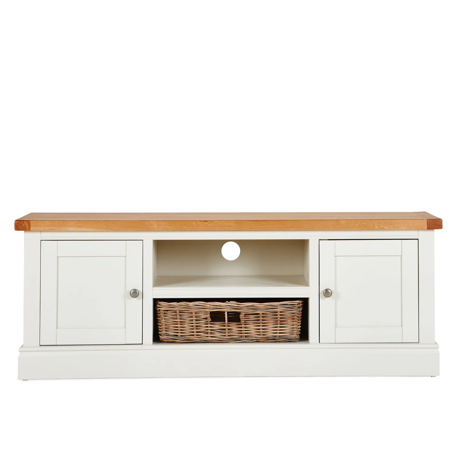 Compton Ivory Wide TV Stand with Baskets Cream and Brown