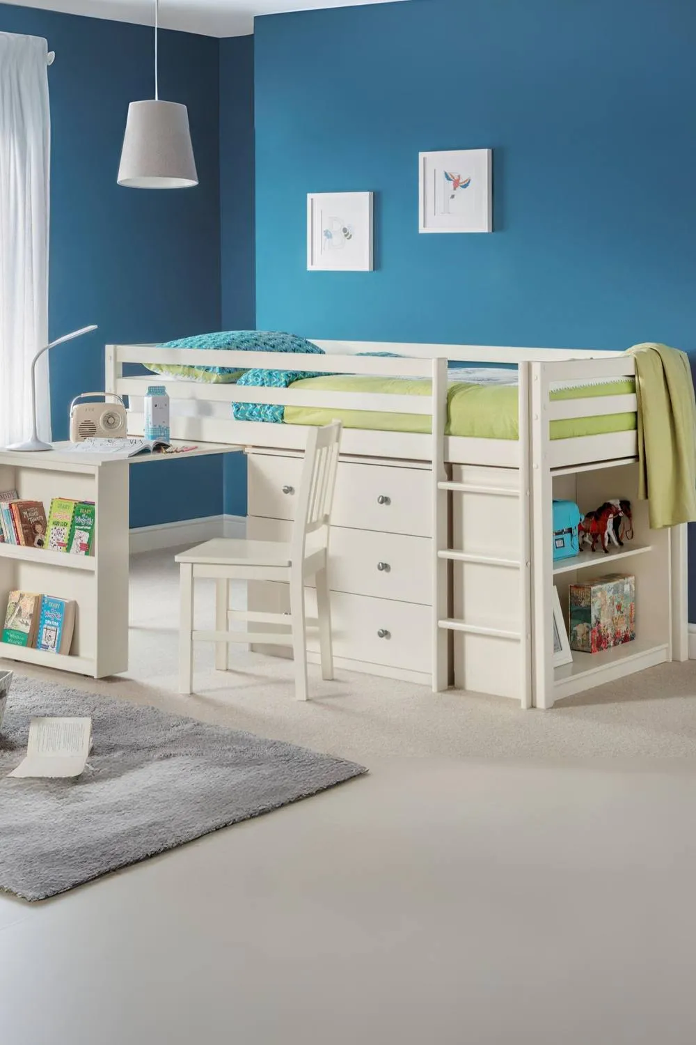 Julian Bowen Roxy Single White Midsleeper Cabin Bed with Desk 2