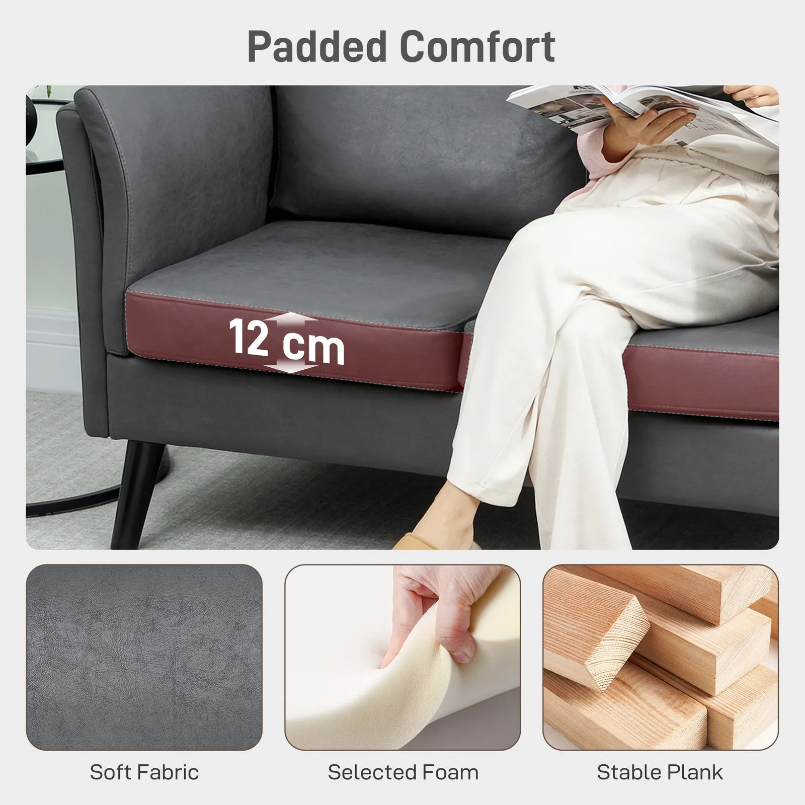 HOMCOM Small Sofa, Loveseat Sofa for Bedroom, Home Office in Dark Grey 6
