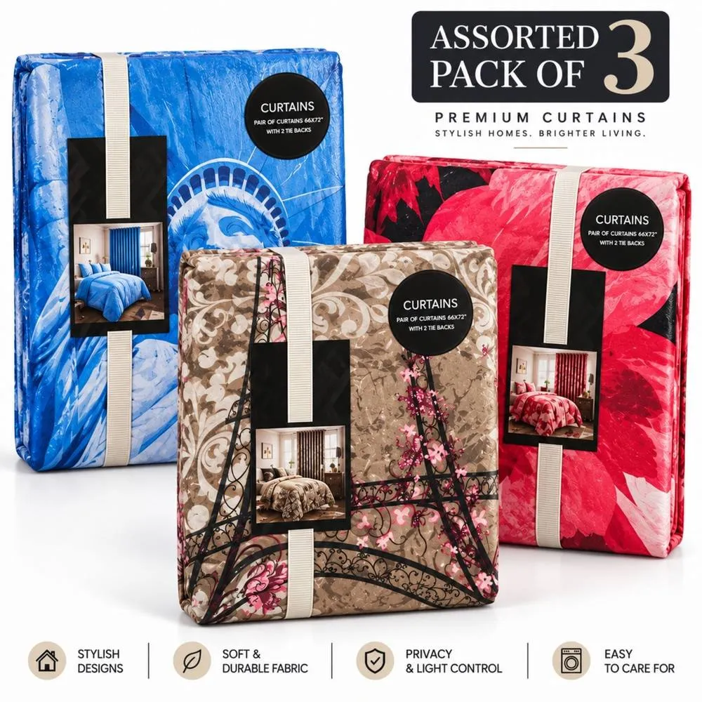 Smart Living Assorted Luxury Mixed Print Curtains 66" x 72" - 2, 3 or 4 Pairs in Blue