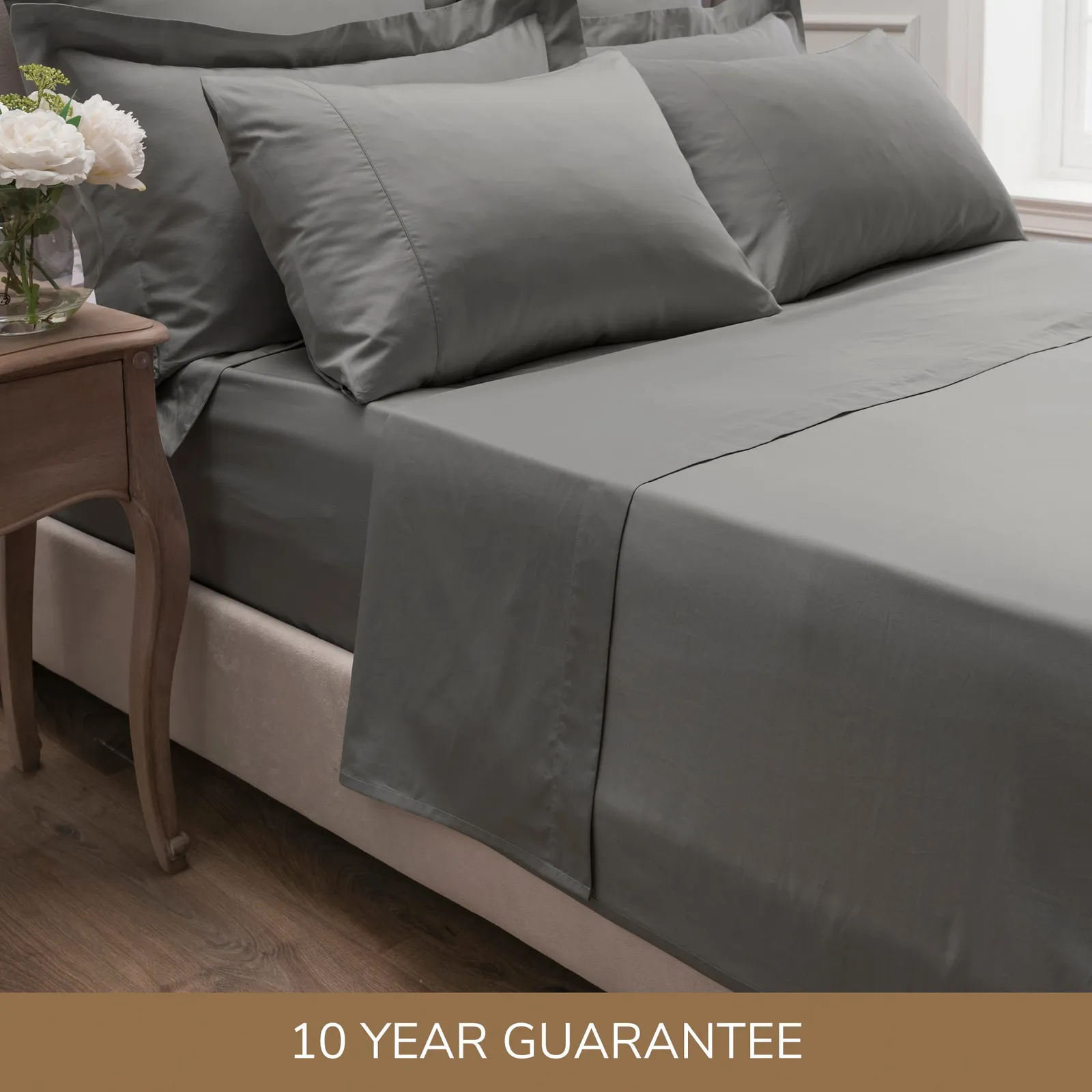 Dorma 300 Thread Count 100% Cotton Sateen Plain Flat Sheet Slate
