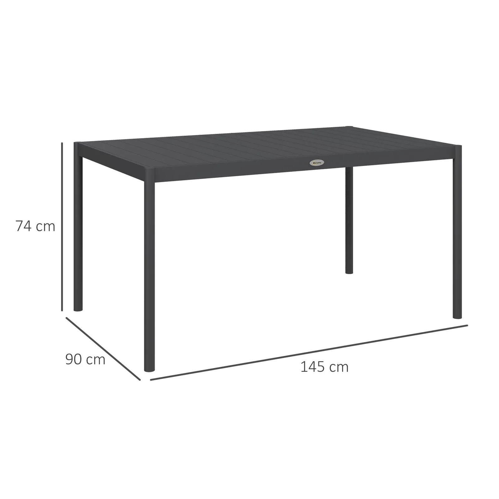 OUTSUNNY 57" Garden Table with Aluminium Frame, Slatted Design in Dark Grey 3