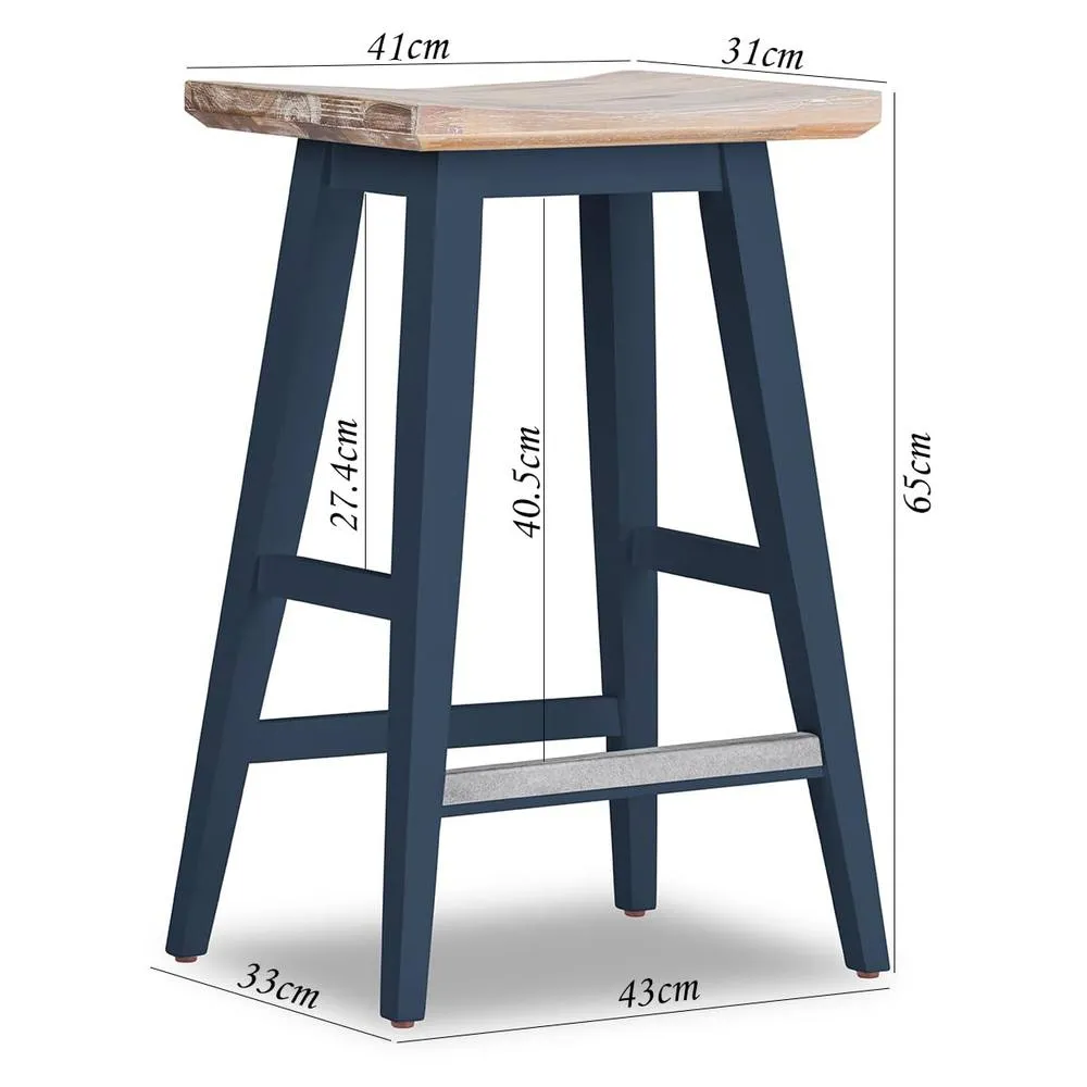 Statement Furniture Florence Bar Stool, Acacia Hardwood Rectangular Seat in Navy 3