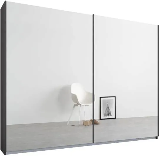 Malix 2 door 225cm Sliding Wardrobe, Graphite Grey frame,Mirror doors , Premium Interior
