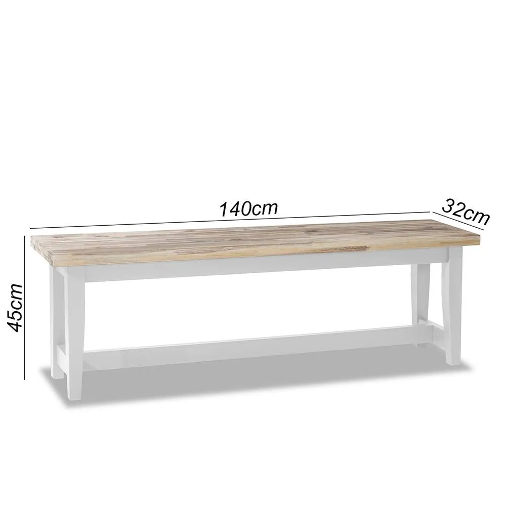 Statement Furniture Florence Solid Acacia Hardwood Dining Bench 140cm in White 2