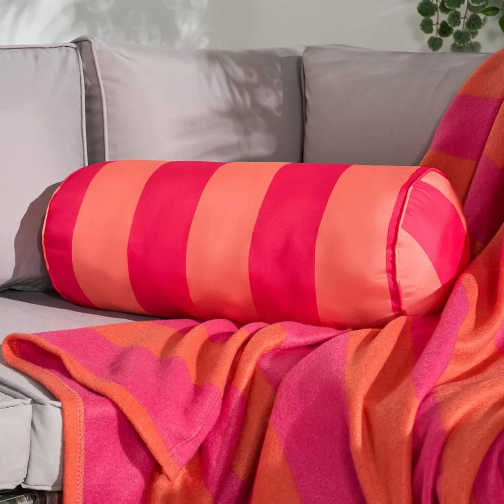 OHS Stripe Garden Bolster Cushion Outdoor Filled Pillow Back Neck Support in Orange