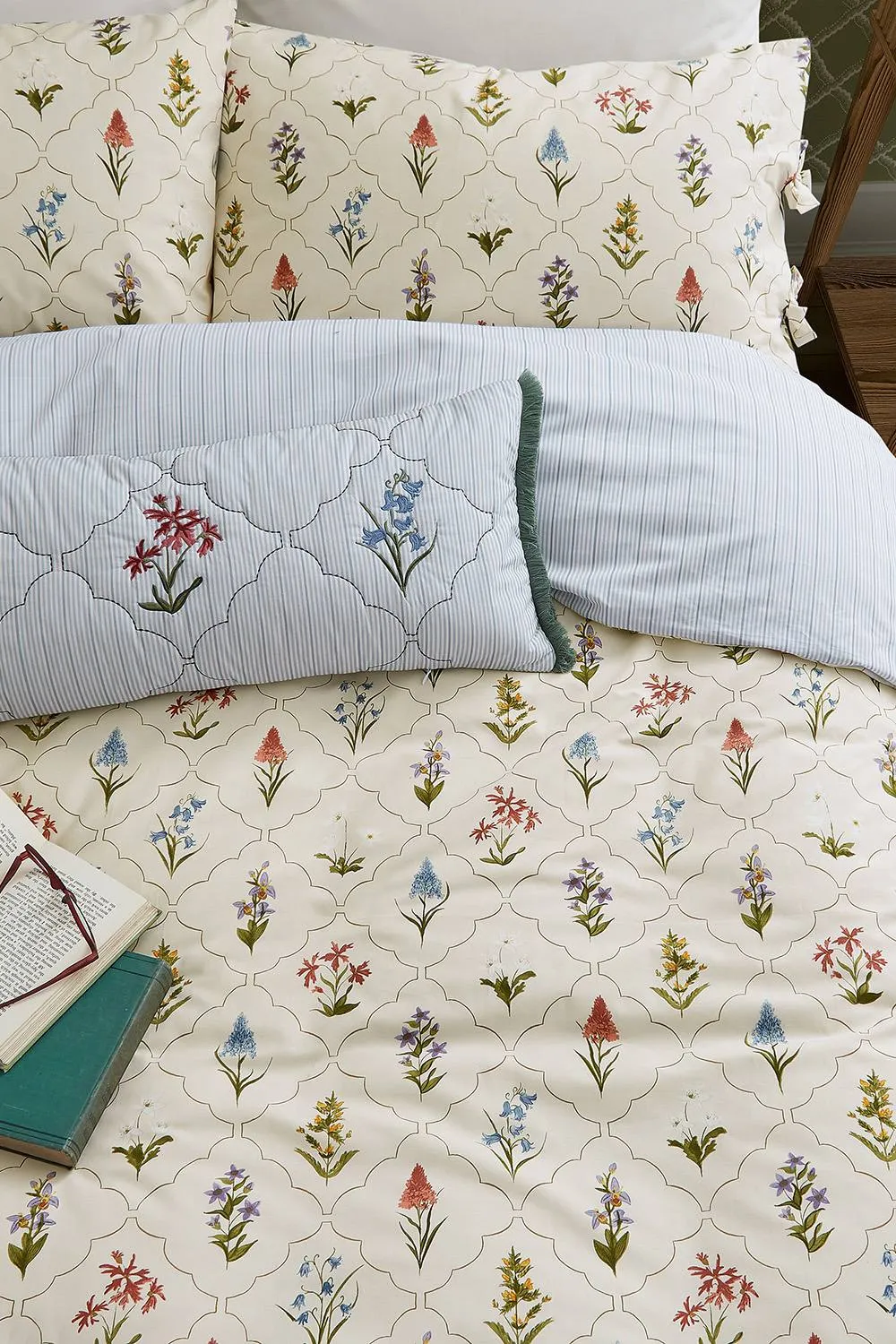 Sanderson 'Spring Meadow' Cotton Cushion in Light Blue 4