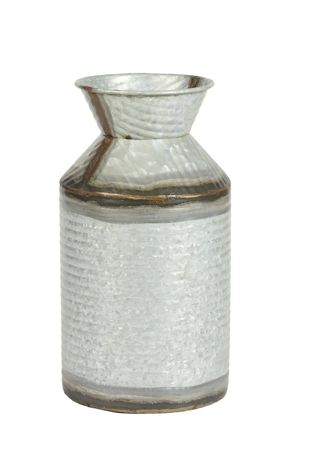 Dibor Ribbed Metal Vase with Pewter Finish in Metallic Silver 2