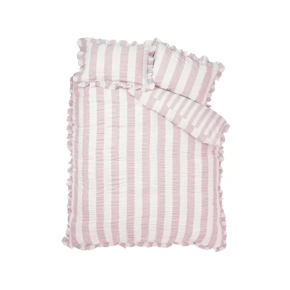Catherine Lansfield Seersucker Frill Stripe Polycotton Duvet Cover & Pillowcase Set 5