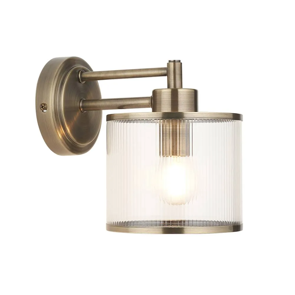 Netlighting Ridgeton Wall Lamp Antique Brass Clear Ribbed Glass in Gold