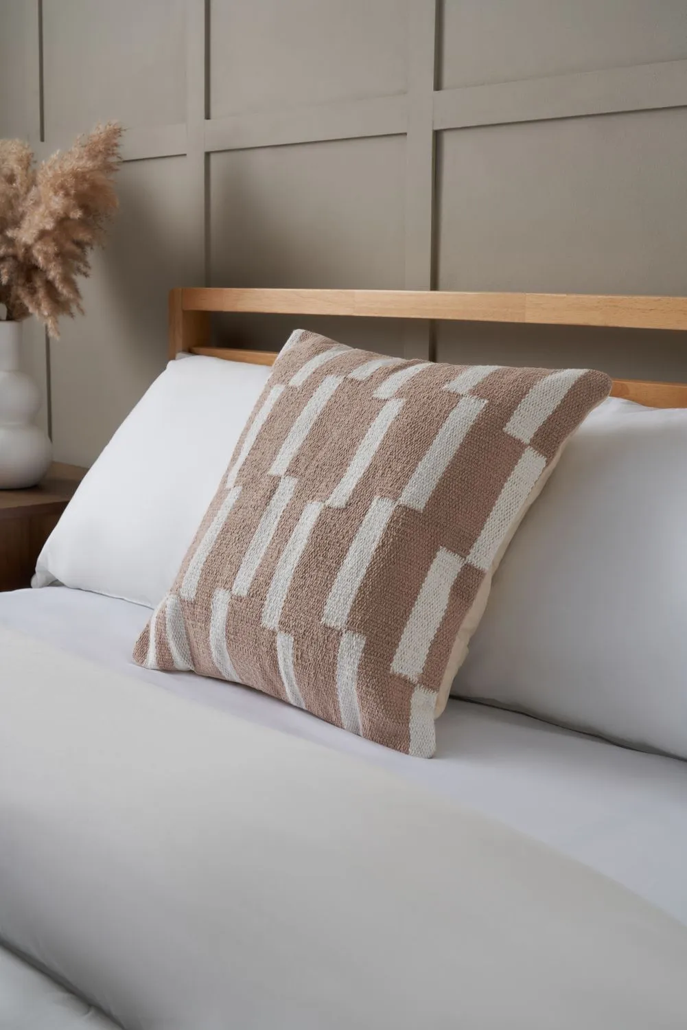 BHS Woven Stripe Cushion in Taupe 1