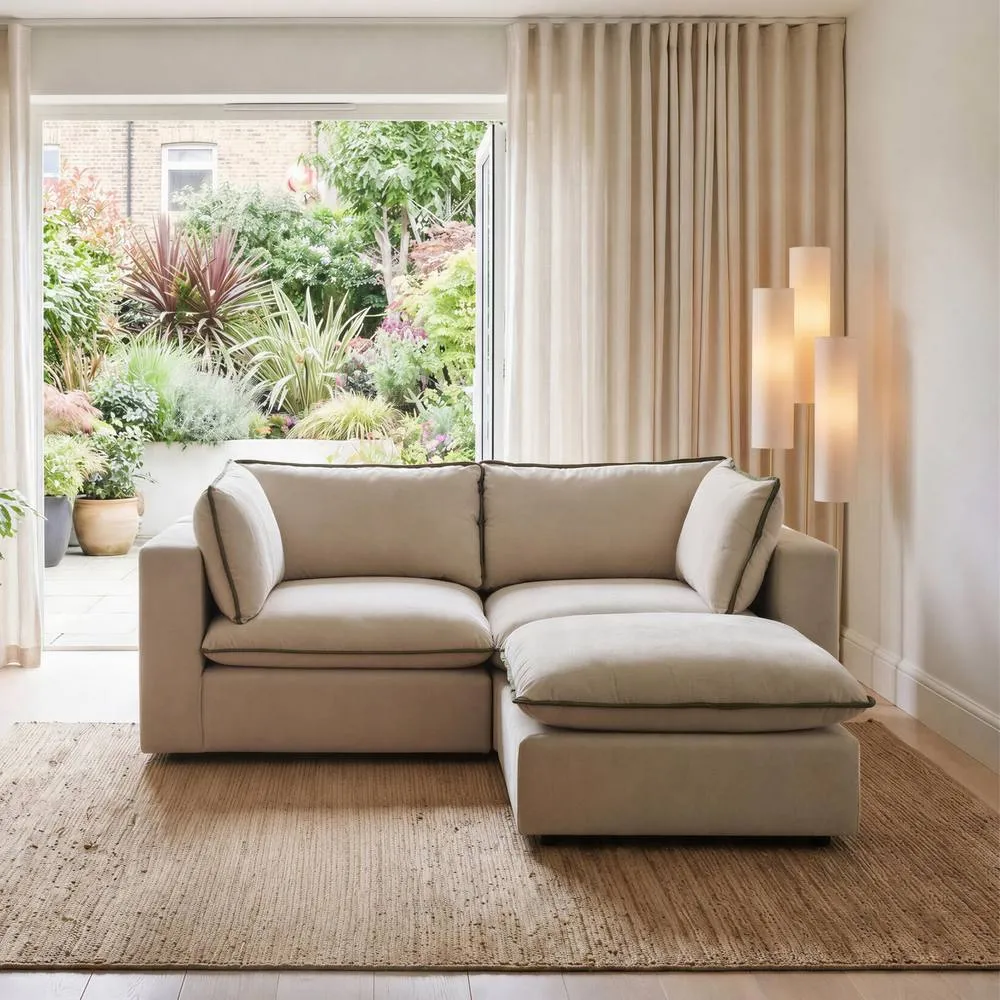 FurnitureboxUK Echo Linen-Look Fabric 2 Seater Modular Chaise Sofa 2
