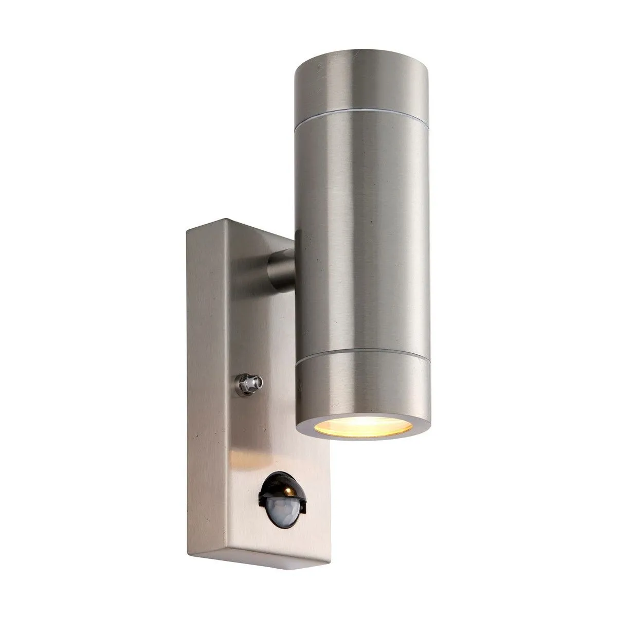 Netlighting Palin PIR Outdoor Up Down Wall Lamp 2 Light Brushed Stainless Steel IP65 in Grey