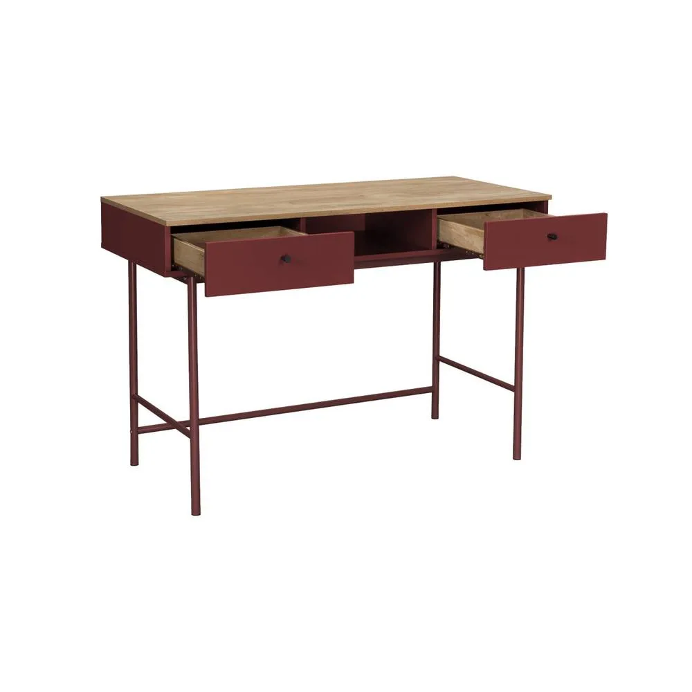 sweeek Wood decor & iron desk with 2 drawers & 1 compartment in Burgundy 3