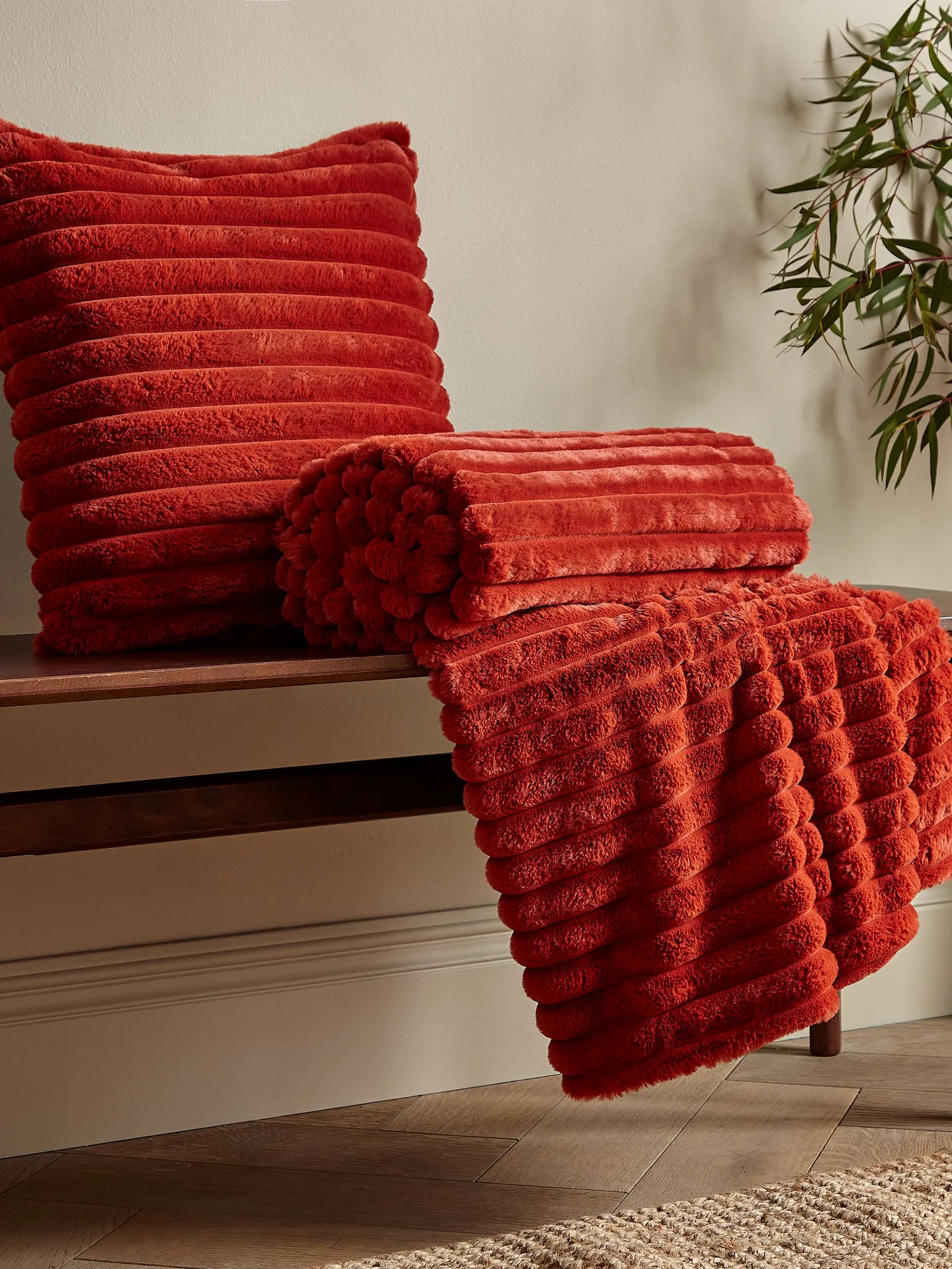 Catherine Lansfield 'Cosy Ribbed' Cushion in Burnt Orange 3