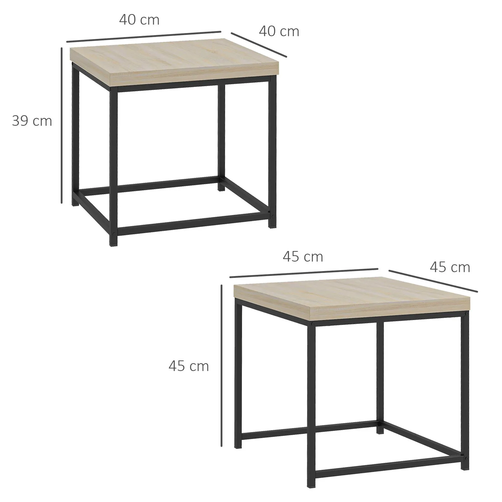 HOMCOM Coffee Table Set of 2, Nest of Tables with 3.5cm Thick Tabletop, Oak in Light Oak 3
