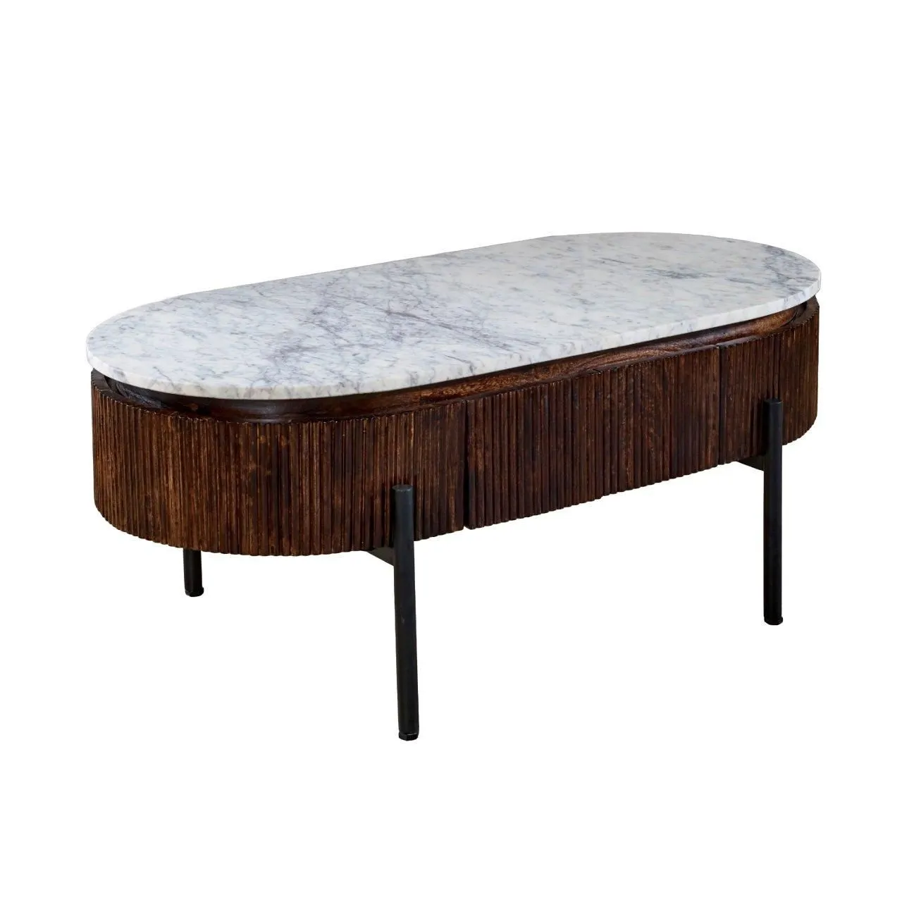 IH Design Tilden Marble & Mango Wood Rectangular Fluted Coffee Table in White 5