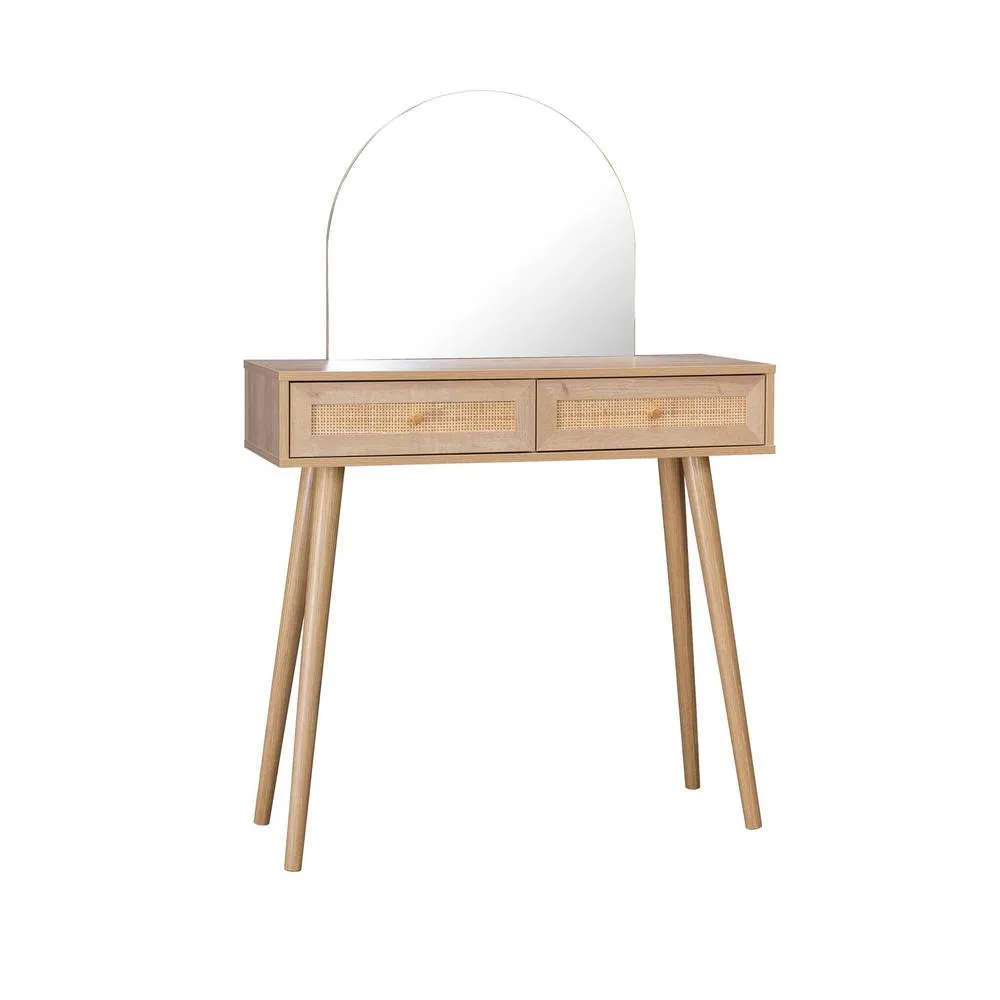 sweeek 2-drawers dressing table with rounded mirror in Beige 2