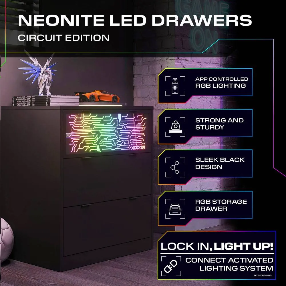 X Rocker NeoNite Chest Of 3 Drawers with App Control RGB LED Lights - Black 3