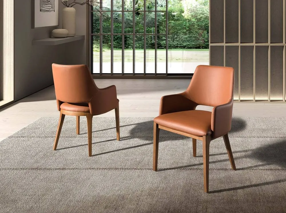 Angel Cerda Brown Leatherette Dining Chair with Armrests 3
