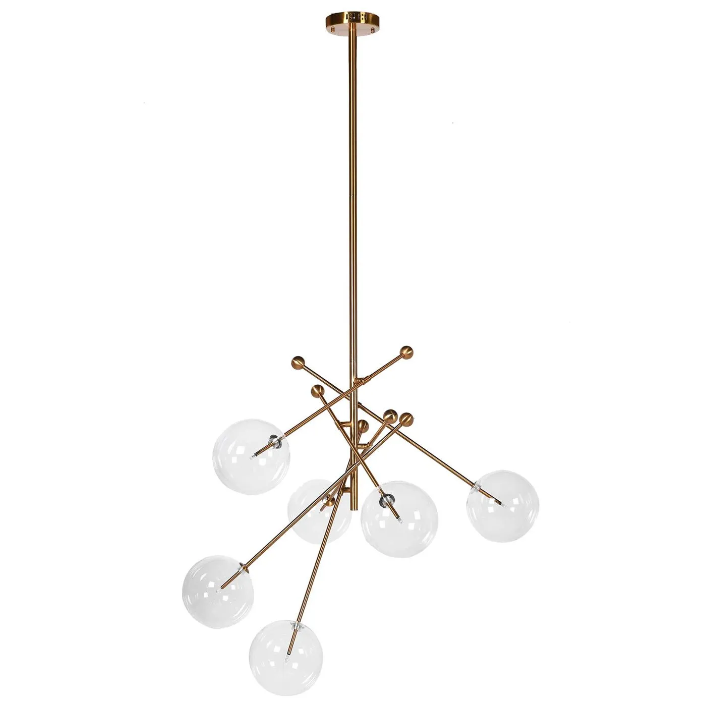 Glass Ball Pendant, Clear And Brass