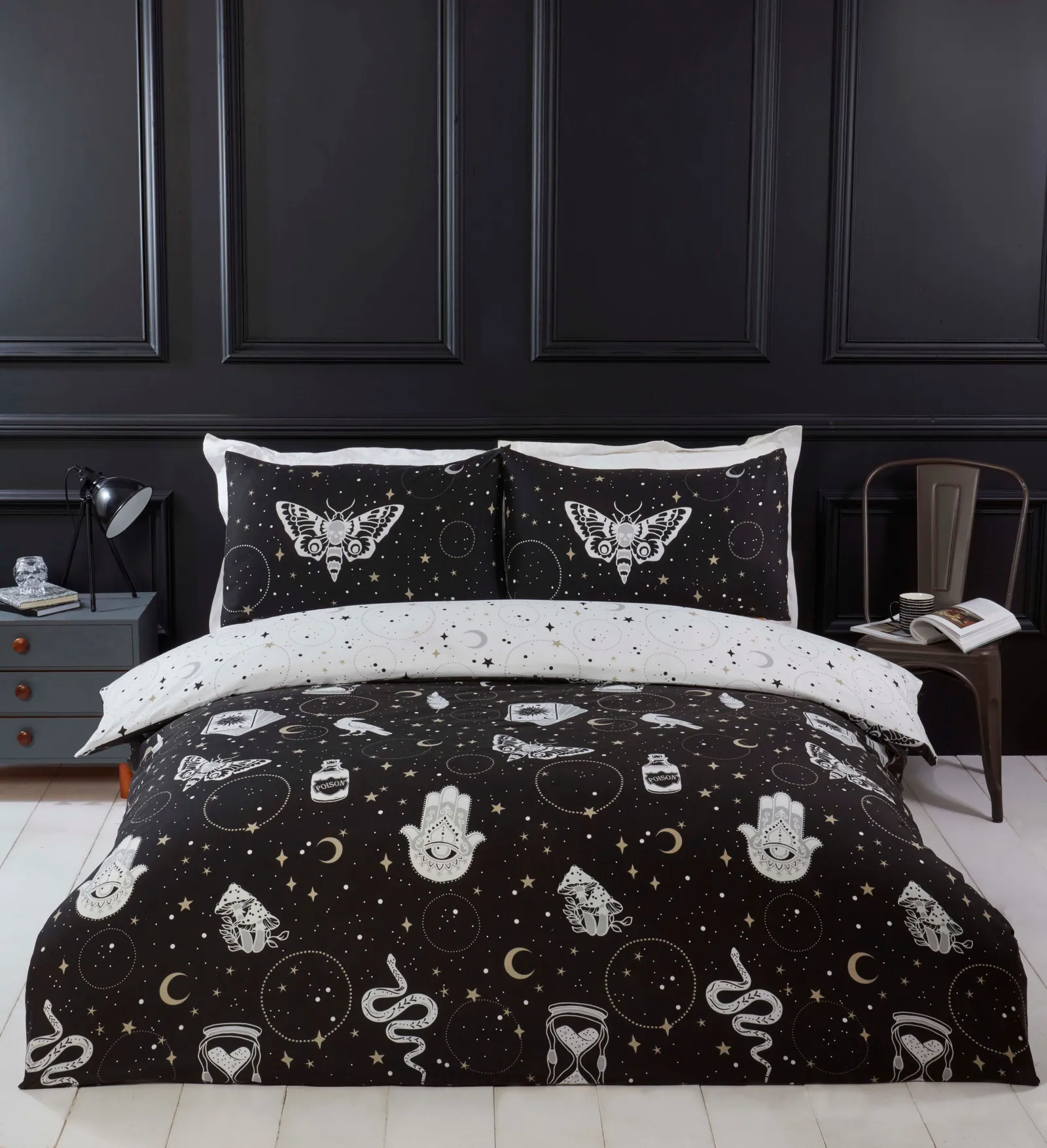 Rapport Home Gothic Magick Microfibre Reversible Duvet Set with Pillowcase