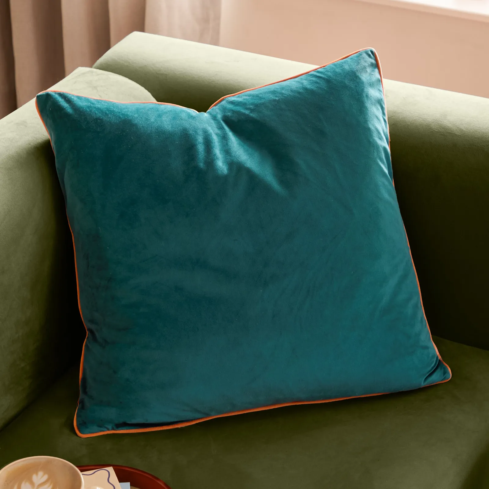 Furn Meridian Velvet Piped Cushion in Teal
