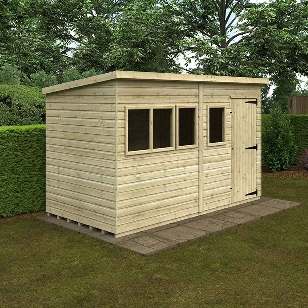 Buttercup Farm 12 x 6 Feet Tanalised Deluxe Pent 16mm Shed - Solid Wood/Softwood/Pine in Green 2