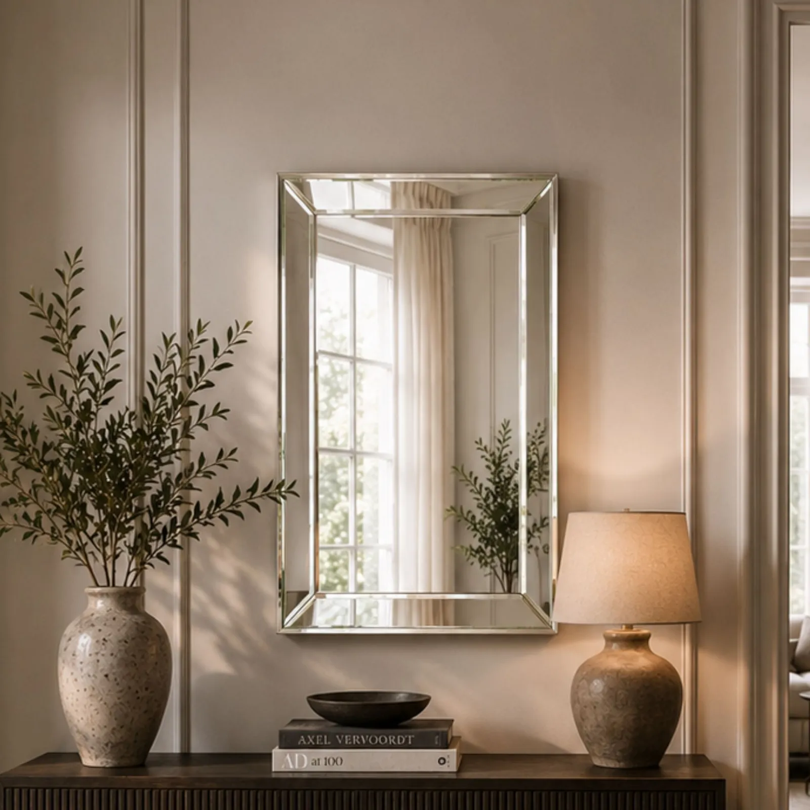 Yearn Mirrors Bevelled Tray Rectangle Mirror 102x74cm in Metallic Silver 3